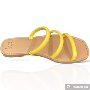 A New Day - Women's Wren Triple Strap Sandals Yellow/ Flat Faux Leather Sandals